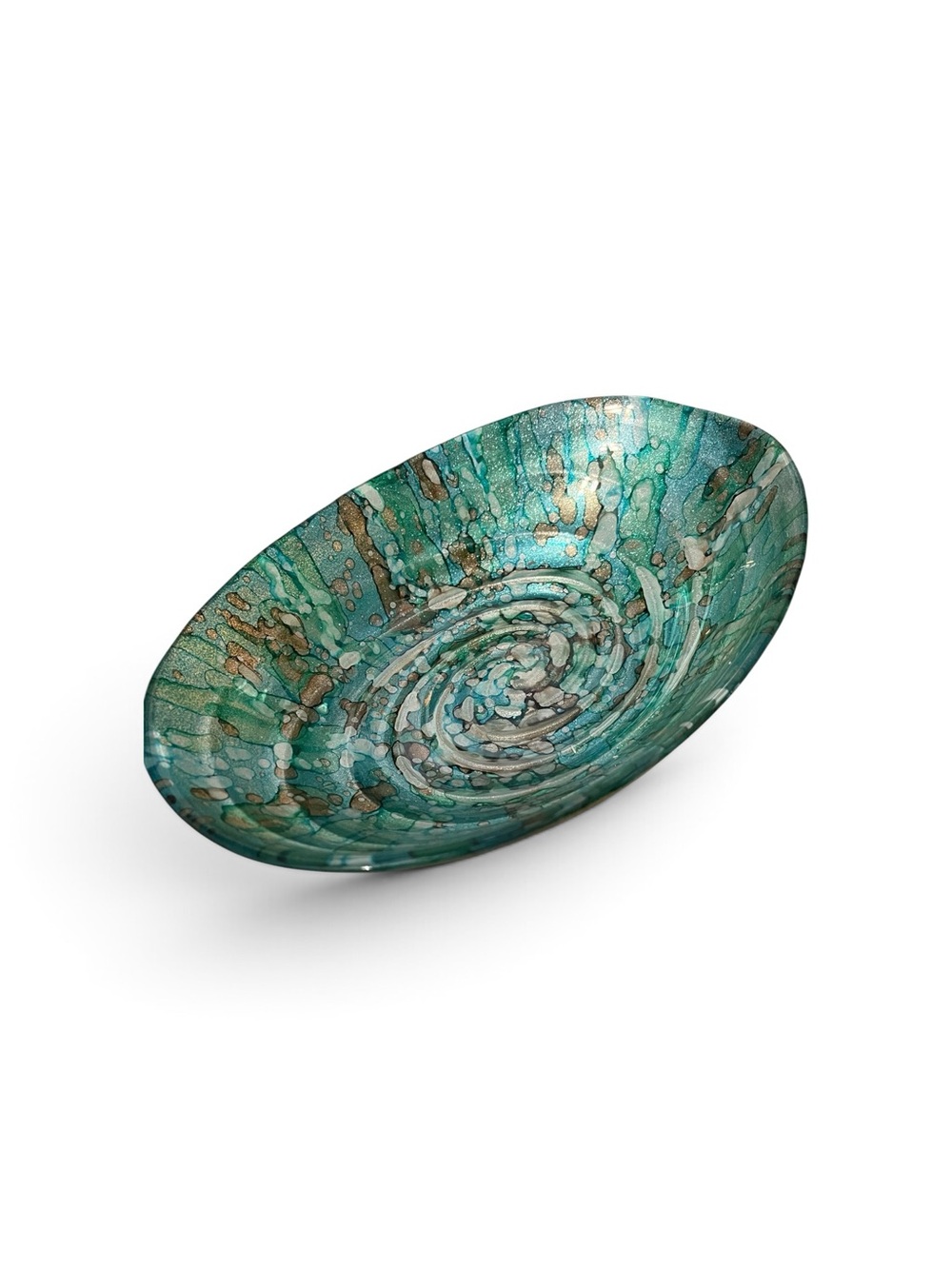 Source Unknown Turquoise and Gold Swirl Glass Bowl